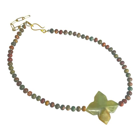 Earth Tones Green Brown Semiprecious Gemstones Mixed Beaded Pendant Necklace - Picture 3 of 6